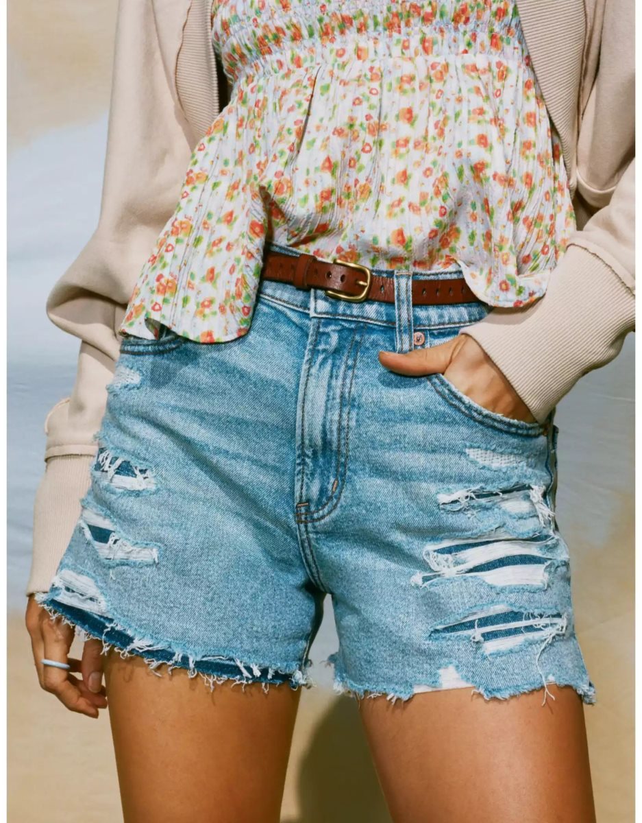 Shorts American Eagle AE Stretch Denim Highest Taille '90s Boyfriend Indigo Lavage Femme | RAN-31194371